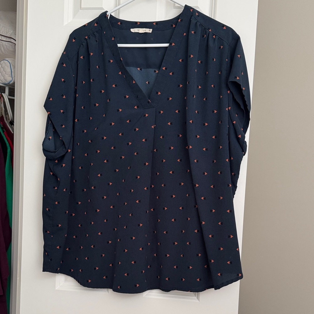 Fun 2 Fun Navy Blouse with Red Accents